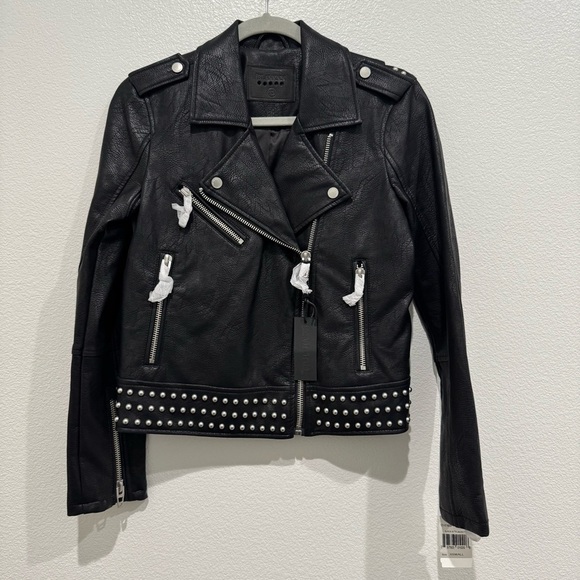 Blank NYC Black Studded Moto Biker Jacket Size XS Vegan Leather - Picture 2 of 10